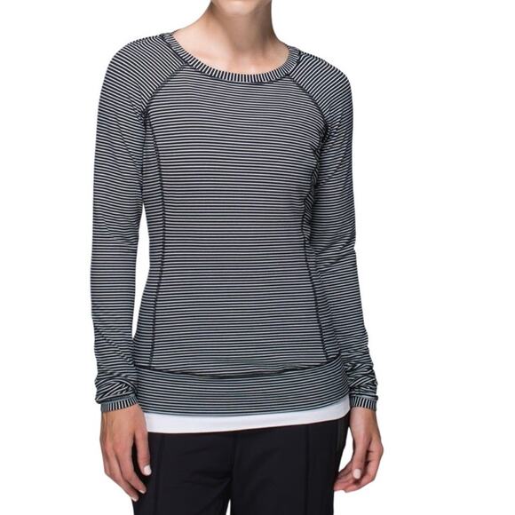 LULULEMON Hyper Stripe Long Sleeve Top Women 12 Black Heathered Sporty Outdoor - Picture 1 of 16